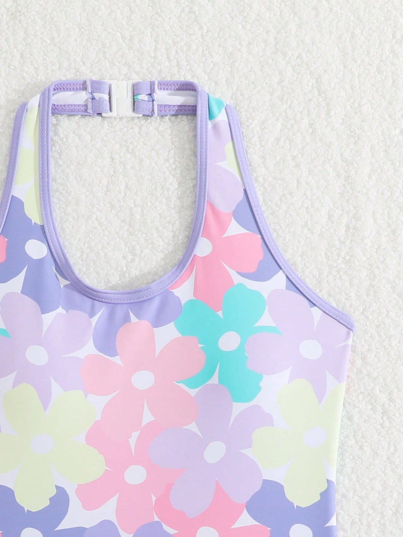 Girls 2-piece swimwear set featuring a butterfly print halter swimsuit top and separate mid-waist shorts in multicolor.