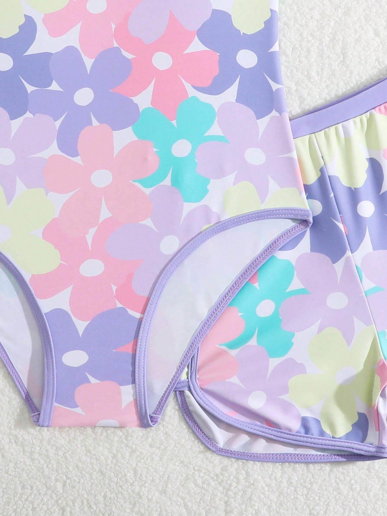 Girls 2-piece swimwear set featuring a butterfly print halter swimsuit top and separate mid-waist shorts in multicolor.