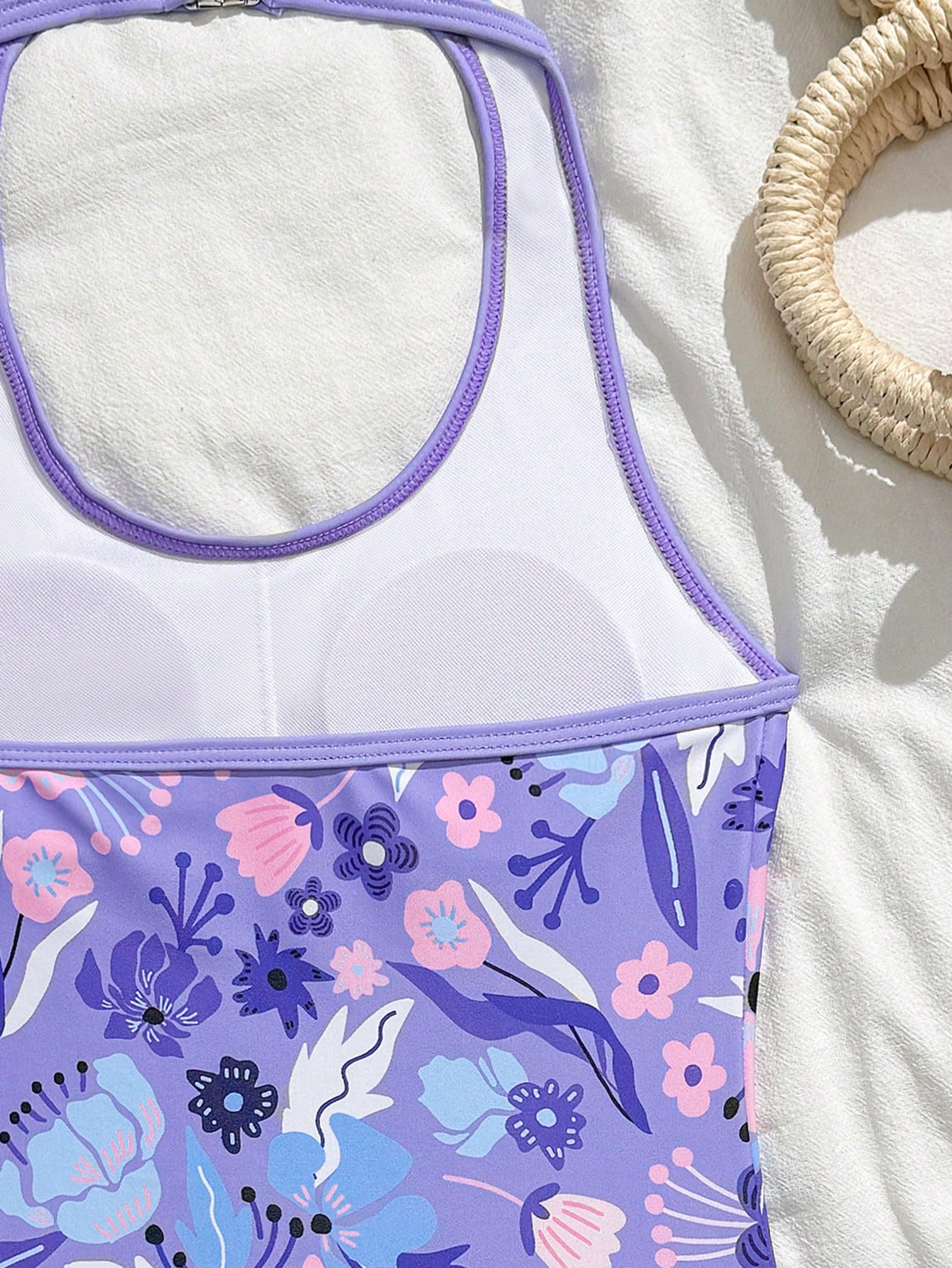 Girls 2-piece swimwear set featuring a butterfly print halter swimsuit top and separate mid-waist shorts in multicolor.