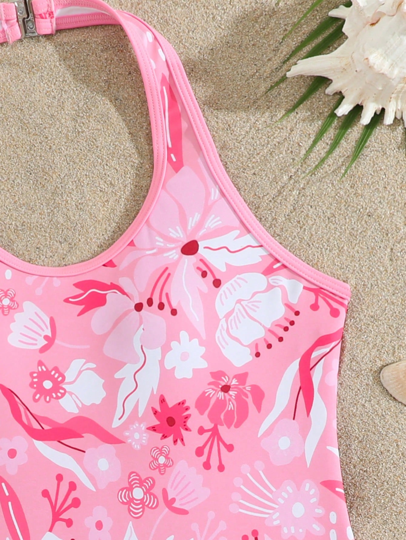 Girls 2-piece swimwear set featuring a butterfly print halter swimsuit top and separate mid-waist shorts in multicolor.