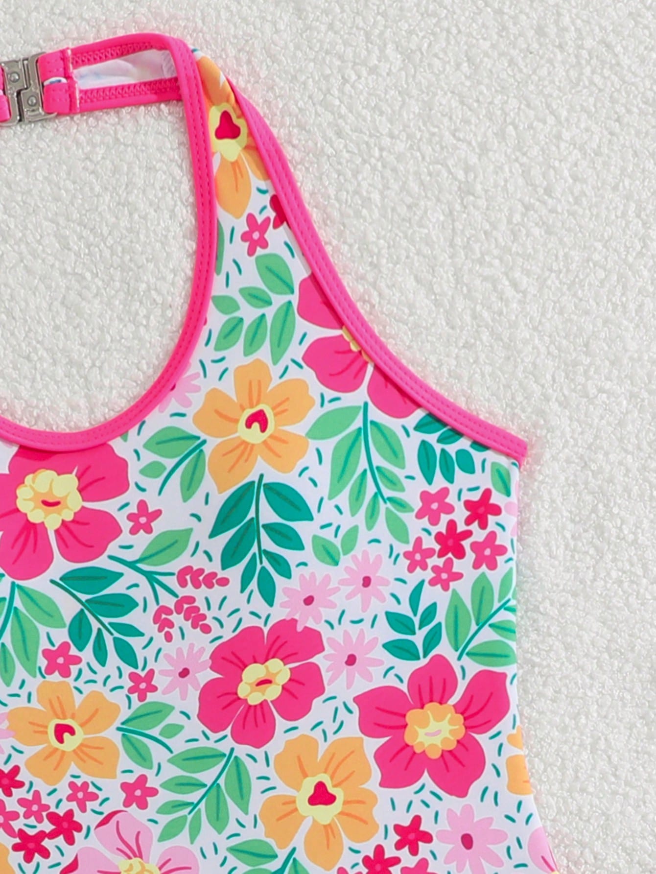 Girls 2-piece swimwear set featuring a butterfly print halter swimsuit top and separate mid-waist shorts in multicolor.
